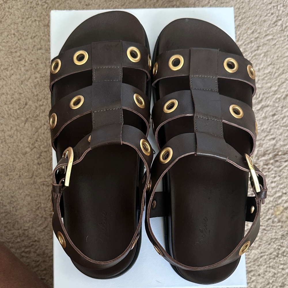 Saks Fifth Avenue Brown Sandals with Gold Accents